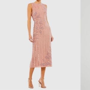 Mac Duggal Pink Embellished Midi Dress